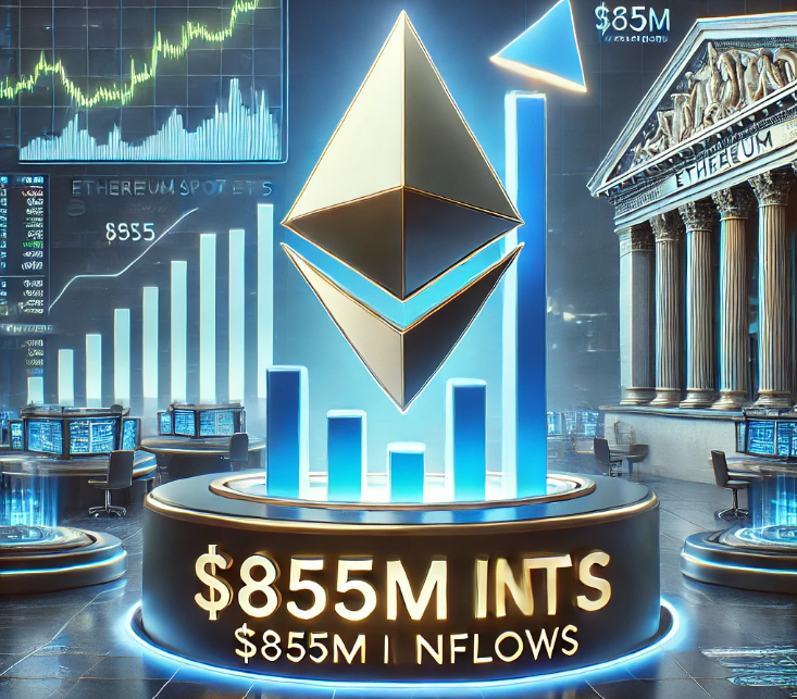 Ethereum Spot ETFs Reach Record $855M Inflows, Institutional Confidence Surges