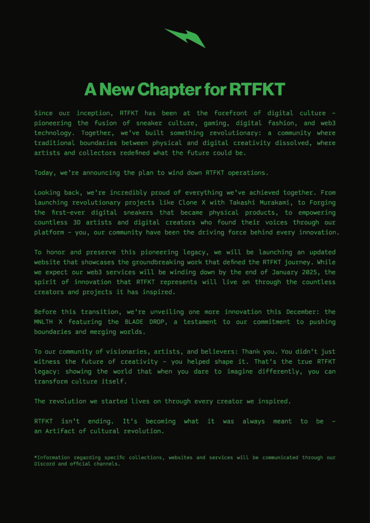 RTFKT's Shocking Closure: A Betrayal to the Web3 Revolution? | NFT CULTURE | NFT News | Web3 Culture